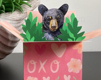 Personalised Black Bear Card. Gift card holder for wildlife lover for birthday, Mothers Day, Valentine's, Wedding anniversary