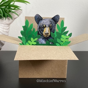 3D Box Karte des schwarzen Bären. Leer oder personalisiert für; Geburtstag, Muttertag, Vatertag, Valentinstag, Weihnachten. Geschenkkartenhalter.