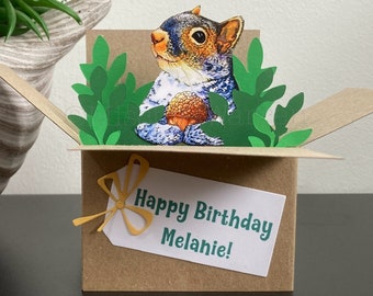 Personalised Squirrel 3D Box Card: Animal Lover Gift Card Holder