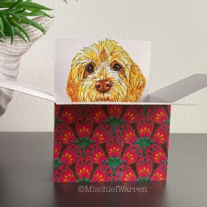 Gold Cockapoo Labradoodle Karte. 3D Box Karte. Personalisiert: Geburtstag, Danke, Hochzeit, Jubiläum, Geschenkkartenhalter.