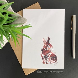 Carte d'art lapin. Vierge ou personnalisée pour anniversaire, Pâques, carte de remerciement. Carte vierge pour amoureux des lapins. Peut envoyer directement.