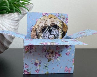 Shih Tzu Card: Personalised or Blank Floral 3D Gift Card Holder