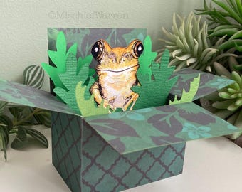 Frog Card; Personalised or blank. Gift card holder for amphibian lover.