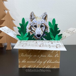 Carte de Noël de loup blanc. Porte-cartes cadeau de Noël 3D Wolf. Personnalisé. Envoyez directement.