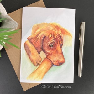 Carte Vizsla hongroise. Carte d'art chien Vizsla. Carte vierge ou personnalisée pour toutes les occasions : anniversaire, fête des mères, fête des pères, merci.