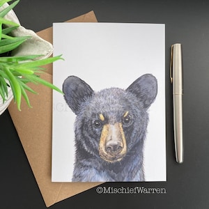 Black Bear art Card. Blank or personalised: birthday, Mother’s Day, Father’s Day, Easter, thank you, Christmas, for animal lover.