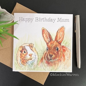 Meerschweinchen + Kaninchen Karte. Blank oder personalisiert für: Geburtstag, Ostern, Valentinstag, Muttertag, Vatertag, danke, Weihnachten.