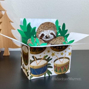 Faultier Weihnachtskarte. Personalisierte 3D Faultier Box Karte. Weihnachtsgeschenkkartenhalter.
