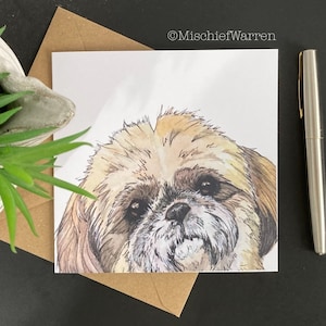 Carte de chien Shih Tzu. Carte Shitzu vierge ou personnalisée ; anniversaire, fête des mères, pâques, fête des pères, merci, carte de Noël.