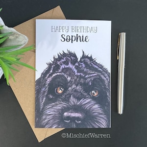 Black Cockapoo or Labradoodle Card. Blank or personalised Birthday, Christmas, Mothers Day, Father's Day, Thank You, wedding anniversary.