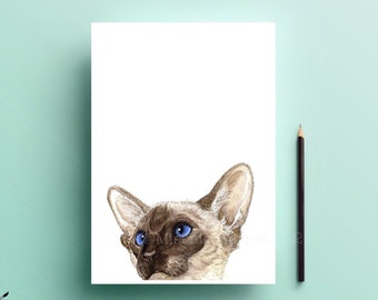 Siamese Cat Art Print from my watercolour painting. Handmade wall art picture gift for Siamese Cat lover in A4 or 10” x 8”.