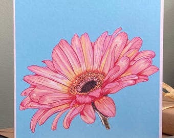 Gerbera Daisy Art Card: Handmade Watercolour Floral Design