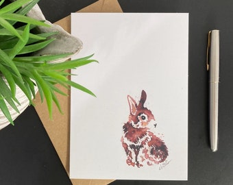 Rabbit Art Card. Blank or personalised for birthday, easter, thank you card. Blank card for bunny lover. Can send direct.