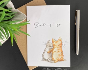 Sending Hugs ~ Kitten Card; handmade and blank inside. For support for any occasion; divorce, illness or loss perhaps.