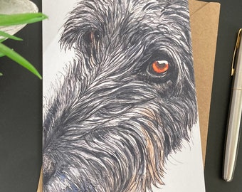 Scottish Deerhound Dog Handmade Art Card; Blank, for any occasion