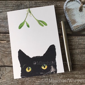 Schwarze Katze Weihnachtskarte. Blank Kunstkarte. Kann direkt senden. Weihnachtskarte für Katzenliebhaber. Universell.