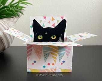Black Cat Birthday Card: Personalised 3D gift card holder for cat lovers.