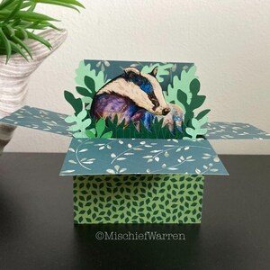 Badger Card. 3D Box Card Blank or Personalised; birthday, Mothers Day, Fathers Day, Wedding, Anniversary. Badger Gift card holder.