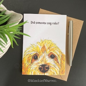 Hat jemand Kuchen gesagt? Gold Cockapoo Labradoodle Karte ~ Geburtstags- oder Feierkarte. Lustige Karte für Hundeliebhaber.