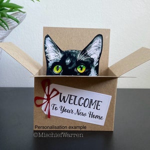Schwarz + weiße Katze Karte. Die Original-Katze in der Schachtel. personalisiert; Geburtstag, Ostern, Mutter- oder Vatertag. Geschenkkartenhalter.