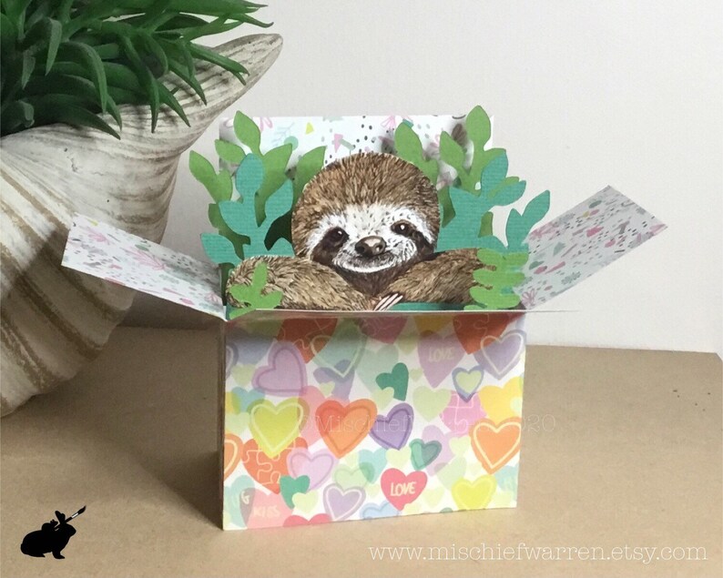 Sloth Valentines 3D Box Card. Handmade box of love card. Can | Etsy