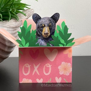 Carte ours noir. Carte Bear Box 3D vierge ou personnalisée. Porte-cartes cadeau fête des mères, Saint-Valentin, mariage, anniversaire.