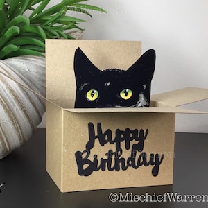 Black Cat Happy Birthday Card. The Original Cat in a box card. Can add your message, or gift card holder and send direct. image 10