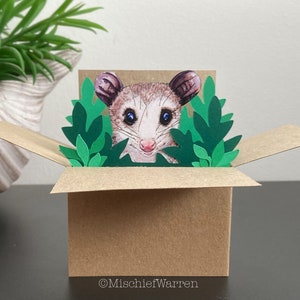 Opossum Karte zum Geburtstag. Blank oder personalisiert. Recycelte Karte. 3D Geburtstagsgeschenk Kartenhalter.