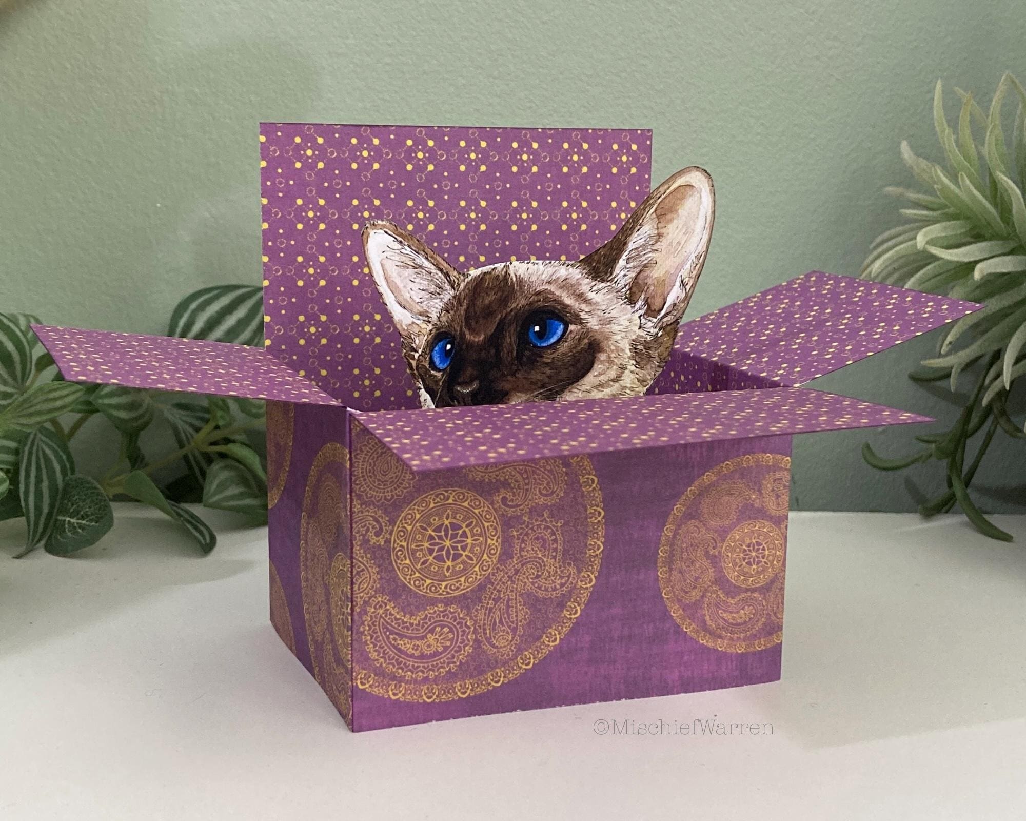 Siamese Cat Card; Personalised for any occasion. 3D Gift card holder.