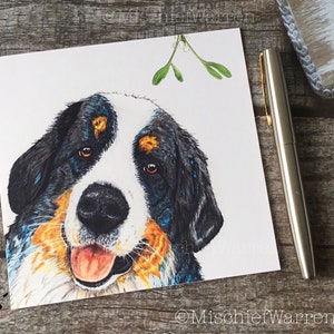 Berner Weihnachtskarte. Blank Kunstkarte. Kann direkt senden. Weihnachtskarte für Berner Sennenhund Liebhaber. Universell.