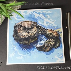 Carte de loutre de mer. Carte d'art de loutre vierge pour : anniversaire, fête des mères, fête des pères, merci, carte d'anniversaire pour amoureux de la vie marine.