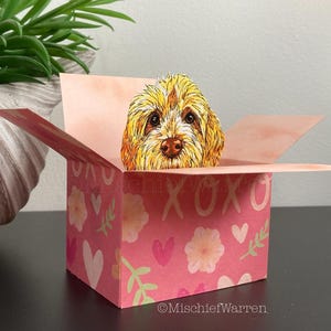 Gold Cockapoo Labradoodle Karte. 3D Box Karte, blanko oder personalisiert. Valentinstag, Muttertag, Hochzeit, Jahrestag Geschenkkartenhalter.