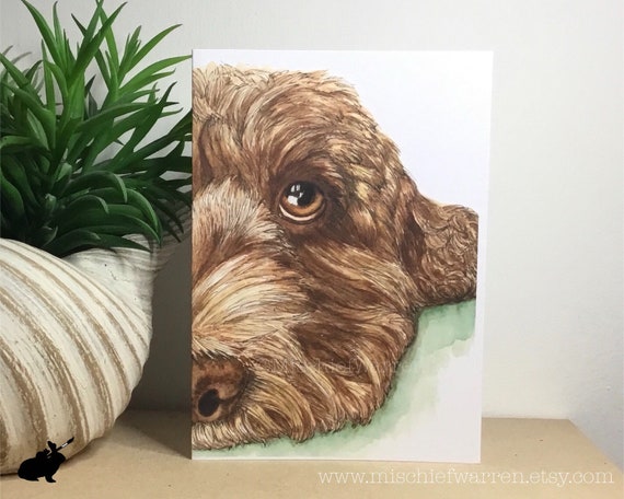 Handmade blank multi-use card for Birthday Cockapoo Dog Watercolour Art Card Brown 5x7 Get Well for cockerpoo lover Sorry Thank you
