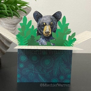 Black Bear Card. 3D box card, blank or personalised for; Birthday, Mothers or Fathers Day, Wedding, Anniversary Christmas. Gift card holder.