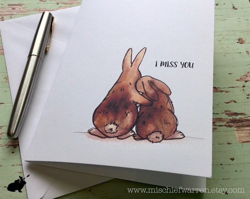 I Miss You Bunny Hugs Card. Handmade Blank Card Can Be Etsy
