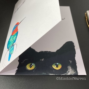 Un petit oiseau m'a dit... Carte d'anniversaire pour amoureux des chats. Carte drôle de chat.