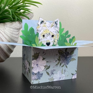 Westie Hundekarte. West Highland White Box Karte. 3D Rohling oder personalisiert: Geburtstag, Muttertag, Dankeschön. Geschenkkartenhalter.
