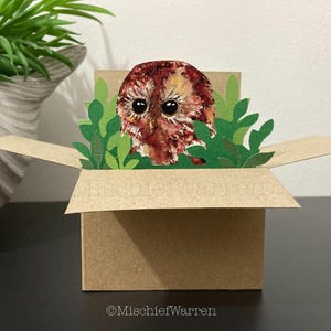Eule Karte. Personalisierte oder leere 3D-Boxkarte; Geburtstag, Ostern, Muttertag, Vatertag, Weihnachten. Geschenkkartenhalter.