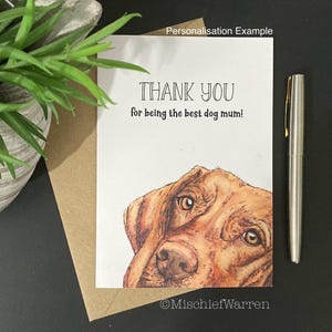 Ungarische Vizsla Karte. Leere oder personalisierte Vizsla Hundekarte für; Geburtstag, Muttertag, Vatertag, Dankeschön oder Weihnachtskarte.
