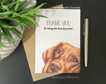 Hungarian Vizsla Dog Card: Personalised or blank for any occasion.