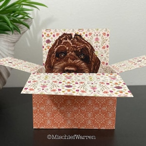 Braune Kakadu Karte. 3D Box Karte. Personalisierte Karte; Geburtstag, Muttertag, Vatertag oder Weihnachten. Geschenkkartenhalter.