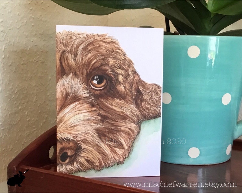 Handmade blank multi-use card for Birthday Cockapoo Dog Watercolour Art Card Brown 5x7 Get Well for cockerpoo lover Sorry Thank you