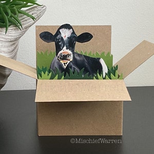 Friesische Kuh Karte. 3D-Box-Karte personalisiert für; Geburtstag, Hochzeit, Jahrestag, Muttertag, Vatertag, Weihnachten. Geschenkkartenhalter.