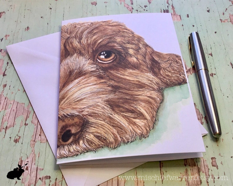 Handmade blank multi-use card for Birthday Cockapoo Dog Watercolour Art Card Brown 5x7 Get Well for cockerpoo lover Sorry Thank you