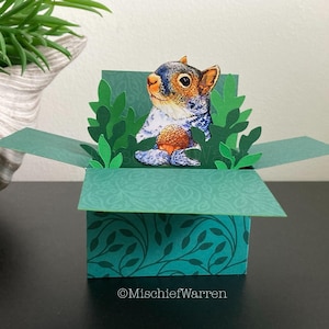 Eichhörnchen Karte. 3D Box Karte leer oder personalisiert für; Geburtstag, Dankeschön, Muttertag, Vatertag, Weihnachten. Geschenkkartenhalter.