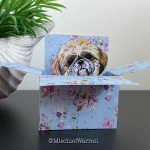 Shih Tzu Karte. Blank oder personalisiert; Geburtstag, Danke, Muttertag, Hochzeitstag. Geschenkkartenhalter. 3D Shitzu Karte