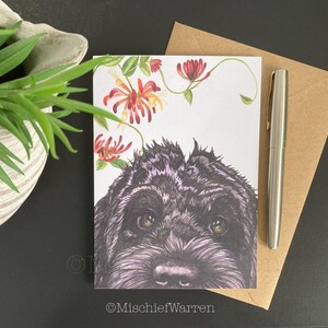Black Cockapoo or Labradoodle Card. Handmade blank birthday or celebration card. Pretty card for dog lover.