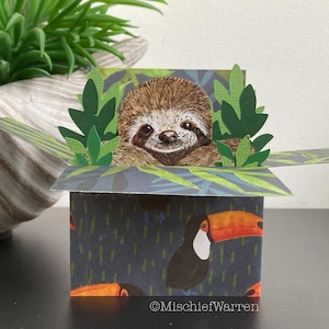 Carte boîte 3D paresseux. Vierge ou personnalisée ; Anniversaire, Pâques, Fête des Mères, Fête des Pères. Porte-cartes cadeau.