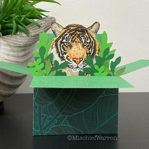 Tiger Card. 3D box card, blank or personalised for; Birthday, Mothers or Fathers Day, valentines, wedding. Gift card holder.