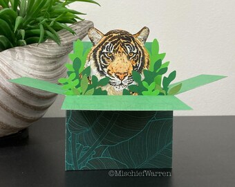 Tiger Card. 3D box card, blank or personalised for; Birthday, Mothers or Fathers Day, valentines, wedding. Gift card holder.